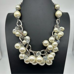 Chunky Pearl Silver Necklace Crystal Statement Bauble Wear